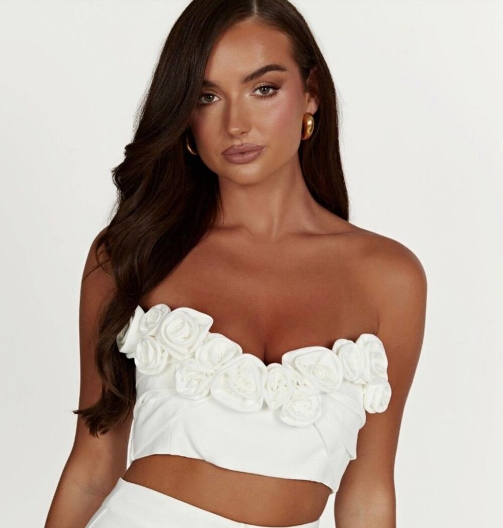 NWT MESHKI Paloma Rose Crop Top White Floral Bridal Bustier Size Medium